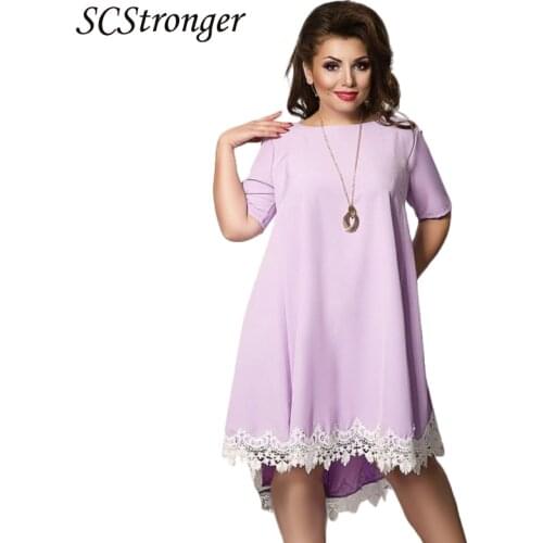 SCSTRONGER Summer Plus Size Dress Women Solid Color Temperament Commuter Fashion Lace Trim Long Dress Vesidos Mujer Verano 2021