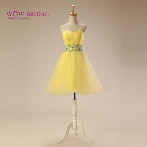 Wowbridal Yellow Beaded Sleeveless Short Homecoming Dresses 2021 Sweetheart Junior High Cute 8th Grade Graduation Dresses SH0015