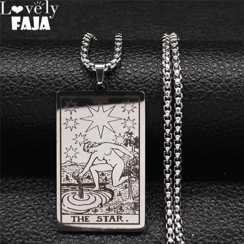 2021 THE STAR Stainless Steel Long Chain Necklaces Silver Color Divination Tarot Necklaces Jewelry collier ras le cou NXH117S01