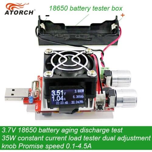 ATORCH 3.7V 18650 Battery Aging Discharge Test 35W Constant Current Dual Adjustable Knob Load Tester DC USB Tester 0.1-4.5A