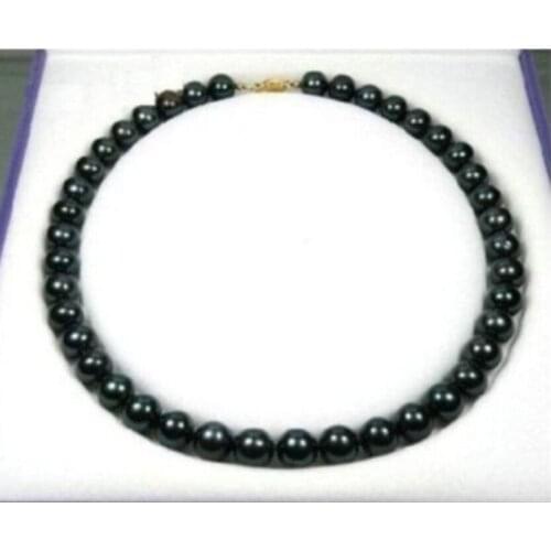 Free shipping very Exquisite 9-10 mm black Tahitian AAA++ natural Pearl Necklace 18" 14 a(5.18)