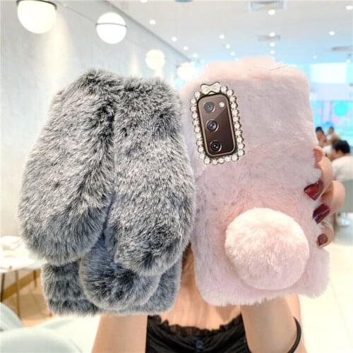 Rabbit Fluff Silicon Warm Case For Samsung A3 A5 A7 J3 J5 J7 2016 2017 A6 A7 A8 plus J4 J6 plus 2018 M31 S M51 M21 Phone cover