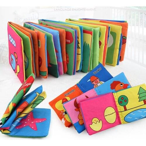 Baby Animal English Cloth Book Infant Kid Intelligence Development Toy Bed Cognize Books Stroller Rattle Toys JK889716