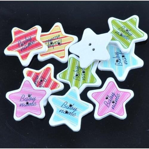 Baby Series Star Shape Wood Buttons Decorative BotOes de madeira Scrapbooking Craft Sewing Supplies 30mm 50pcs MT0882