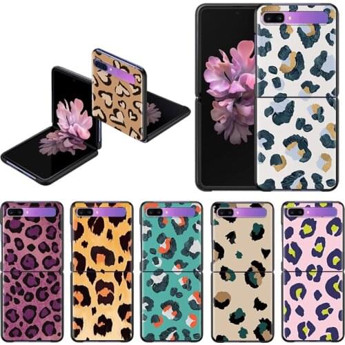Mobile Phone Case For Samsung Galaxy Z Flip 6.7" Black Hard PC Cover Cute Cartoon Leopard Print ZFlip 5G Segmented Protect Capa