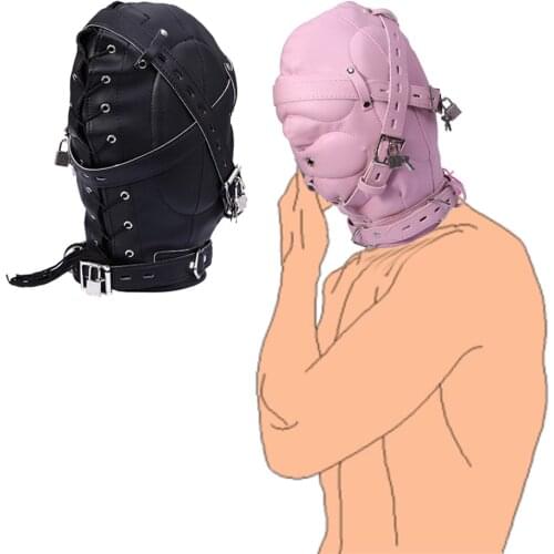 PU Leather Headgear Bdsm Full Faced Blindfolds Mask Hood Bondage Cosplay Restraint Cosplay Head Harness Sex Toy For Women Men