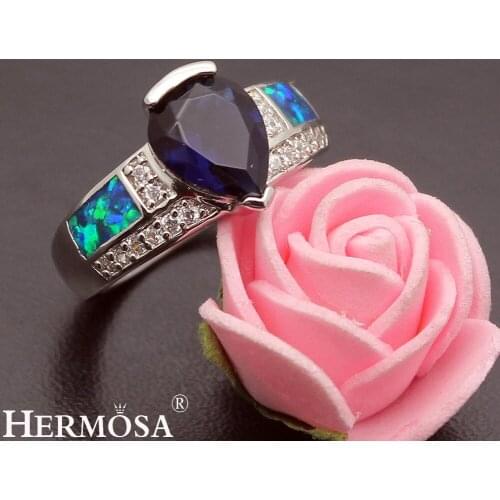 Hermosa Big Promotion Hot Sale Natural Blue Australian Opal Sapphiree Engagement Ring Size 7 DF121