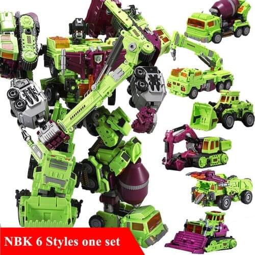 6 IN 1 New NBK Devastator Transformation Toys Robot Car KO G1 Excavator Crane Model Green Combination Action Figure Boys Toys
