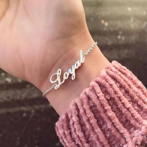 Personalized Bracelet Customize Name Bracelets For Women Stainless Steel Engraved Handwriting Charms Bracelet Bangle Jewelry