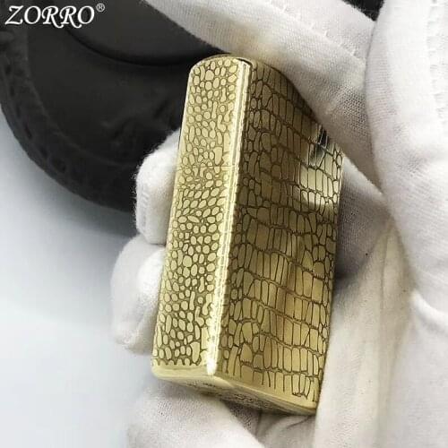Pure Copper ZORRO Kerosene Lighter Fine Carving Pattern Gasoline Oil Lighter Smoking Tool With Gift Box