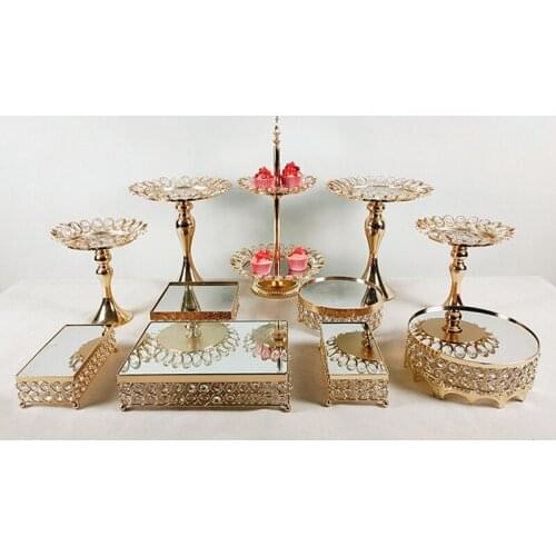 3pcs-11pcs crystal gold round Cupcake Holder Pastry Serving Platter Candy Bar Party Wedding Birthday Holidays