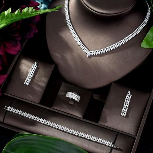 HIBRIDE High Quality Wedding Jewellery Set Sparkling Mirco Cubic Zirconia Pave Bridal Jewelry Set for Women Wholesell N-1179