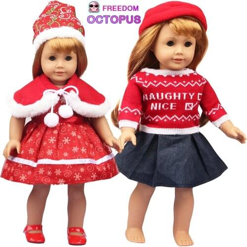 2020 New Red Color Skirt Three-piece Suit For 17 Inches American Doll Winter Elegant Dress Clothes Fit Our Generation&Baby Doll