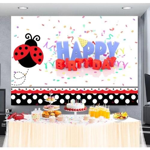 Laeacco Baby Cartoon Ladybug Fireman Happy Baby‘s Birthday Party Photo Background Photography Backdrop Photocall Photo Studio