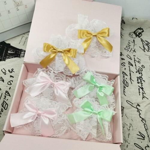 Japanese Lolita Hand Sleeve Wrist Cuffs Sweet Ruffled Lace Multicolor Bowknot Lace Trim Maid Cosplay Bracelet for Wedding Party