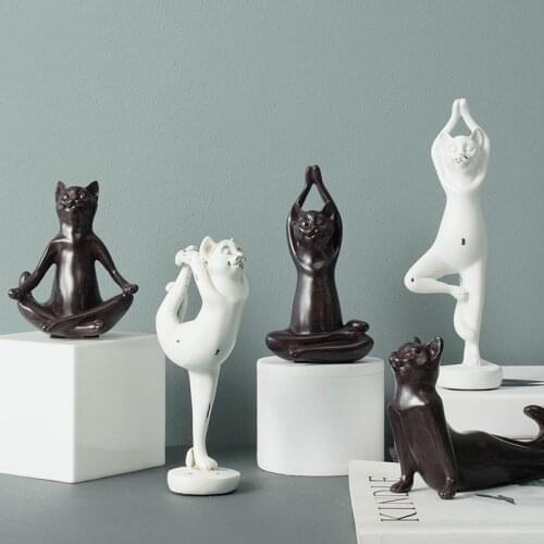 Fashion Yoga Cat Home Decoration Resin Art Model Crafts Ornaments Nordic Display Home Decor Christmas Valentine Gift M77