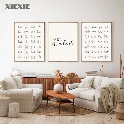 Bathroom Wall Decor Canvas Painting Nude Line Butt Canvas Art Poster Get Naked Shower Quote Canvas Picture Fashion Art Prints