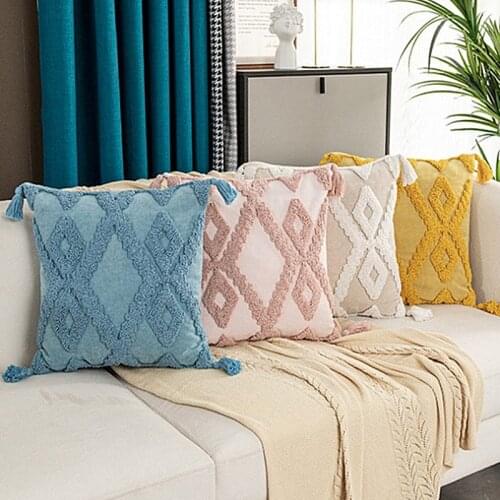 Tassels Cushion Cover 45x45cm/30x50cm Beige Blue Yellow Pink Embroidery Pillow Cover Home Decoration Sofa Pillowcase Pillow Sham