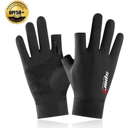 Fishing Sunscreen Light Gloves Driving Men Cool Cycling Women Highly Elastic Anti-UV Ice Silk Anti-Slip Two Half Finger Gloves