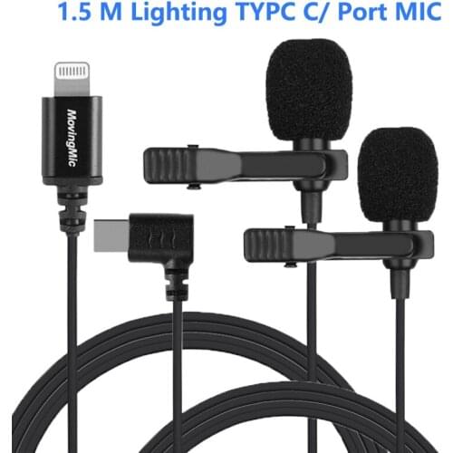 1.5m Microphone Clip-on Lapel Lavalier Type-C /Lighting Port Lavalier Wired Condenser Record Mic for IPhone x xs 8