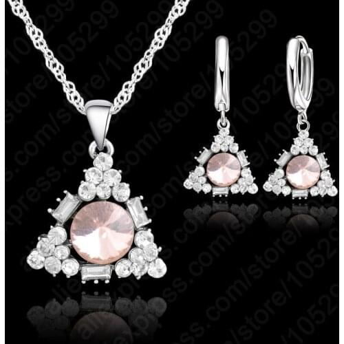Genuine 925 Sterling Silver Bridal Wedding Necklace Earring Gift AAAA Shiny Crystal Engagement Party Fashion Jewelry Sets