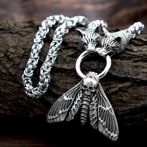 Stainless steel wolf head pendant skull moth necklace talisman ethnic jewelry