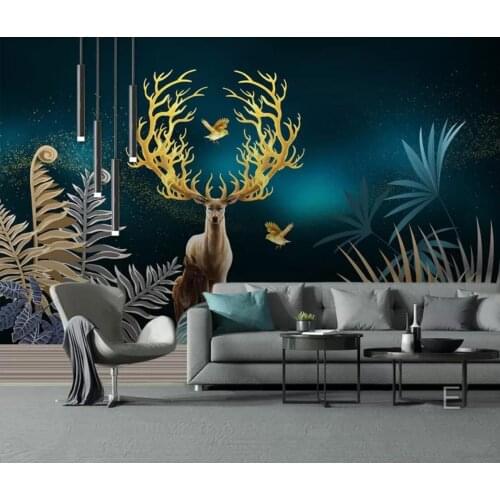 Hand Painted Tropical Leaf Wall Wallpaper ELK Mural Large Photo Wallpaper Leaves Wall Paper 3d Wall Murals Textured Wallpaper