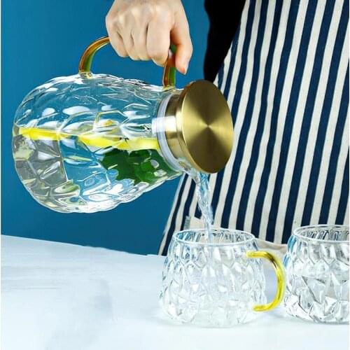 Glass Teapot Large Kettle Cold Waterware 1.9L Bottle Cup Bamboo Lid Flower Coffe Glassware Household Kitchen Supplies Drinkware