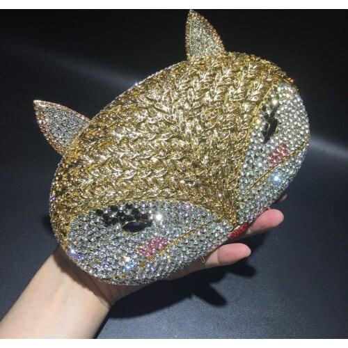 XIYUAN Fox shape Women evening party bag diamonds luxury crystal clutch bridal wedding party purse handbag wallet bag female
