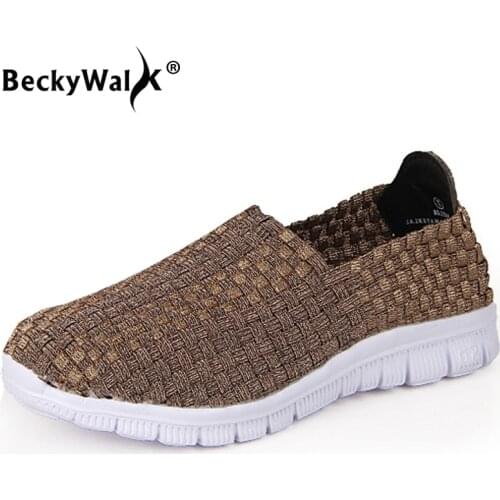 BeckyWalk Women Casual Flat Shoes Handmade Woven Shoes Slip On Breathable Sneakers Spring Autumn Loafers Women Flats WSH2917