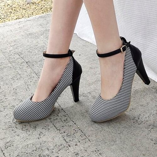 Super-Size Plaid Womens Pumps Super-High Thick-Heeled Breathable Summer Womens Shoes 2021 New Cheap High-Heeled Shoes
