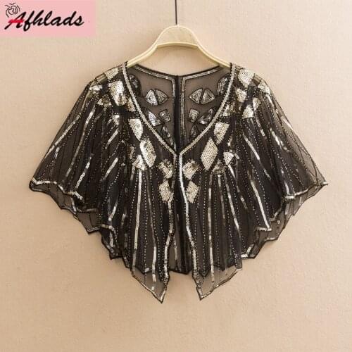 Summer Beading Sequin Night Club Holiday Perspective Womens Cloak Outerwear V-Neck Female Sexy Embroidery Cardigan Coats