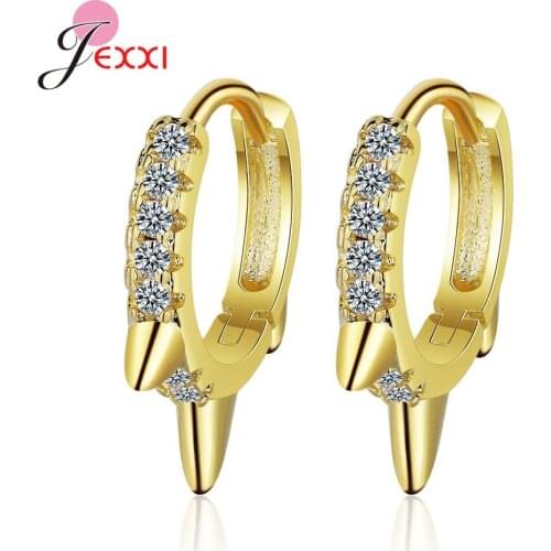 Simple 925 Sterling Silver Earring Punk Statement Rivet Shape Women Personality Fashion Austrian Crystal Pendientes
