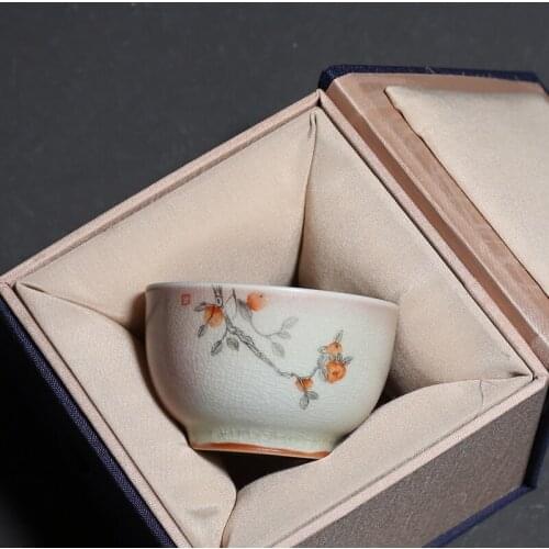 100ml Kiln Change Pottery Teacup Hand Painted Persimmon Ceramic Master Cup Chinese Kung Fu Tea Cups Vintage Tea Bowl Art Teacups