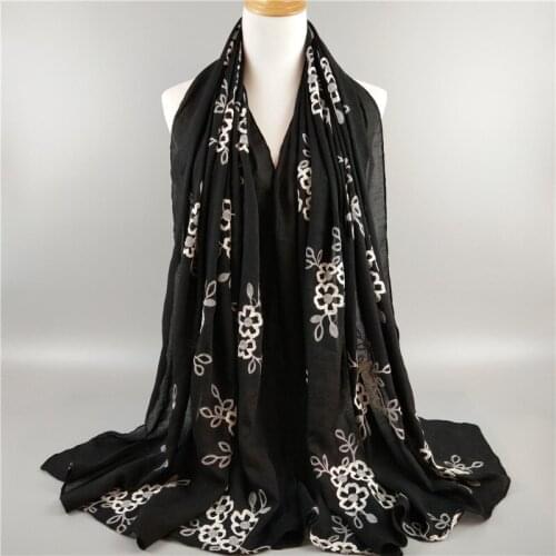 120pcs/lot Plain Women Arab embroidery flower/floral scarf shawl pashmina/Muslim Hijab Long Scarf