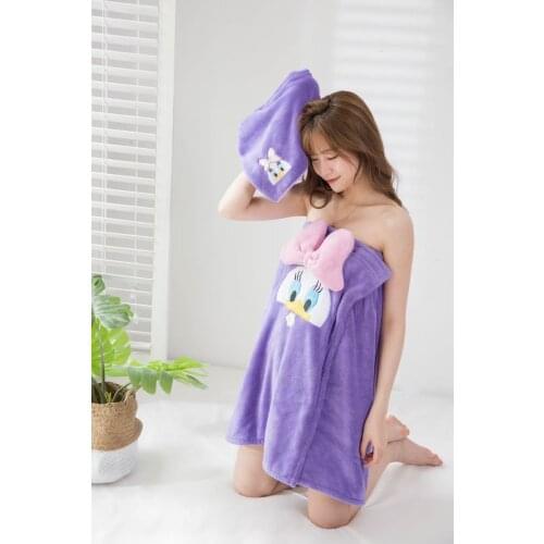 Disney Donald Duck Daisy Duffy Bath Dress Dry Hair Cap 2Pcs Water Absorbent Quick Dry Stellalou Girl Bath Dress kid Beach Towel
