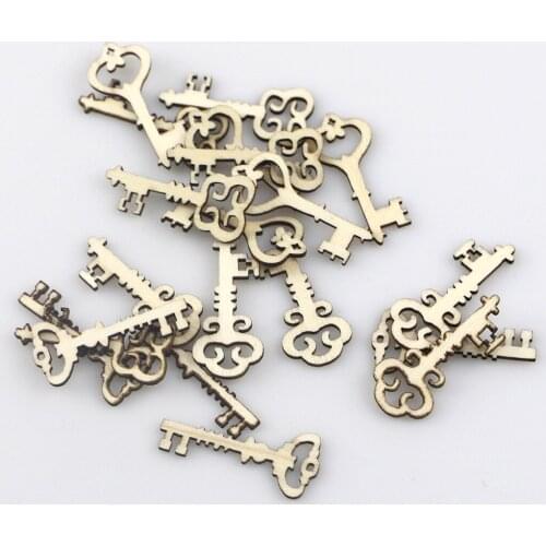20pcs Wooden Key Crafts Embellishments MDF Wooden Cutout Flatback Scrapbooking for Cardmaking Wedding Decoration