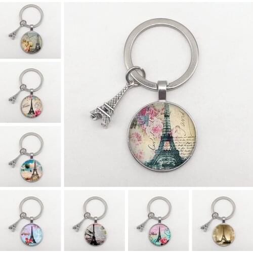 2020 The New Eiffel Tower Statement Keychain Art Photo Glass Bevel Pendant Charm Keychain DIY Keychain Gift Jewelry