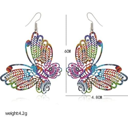 2021 Fashion Personality Creative Color Spray Paint Earrings European And American Exaggerated Hollow Butterfly Earrings
