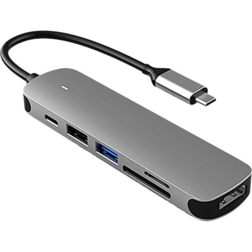 6 in 1 USB C Converter HUB Type-C to HDMI-Compatible 4K SD/TF Card Reader USB2.0 USB 3.0 PD 60W Charger HUB Adapter