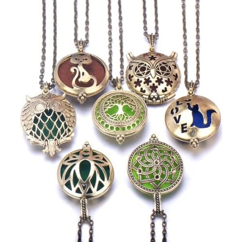Aroma Necklace Bronze Aroma Diffuser Necklace Magnetic Aromatherapy Essential Oil Diffuser Perfume Locket Pendant Jewelry
