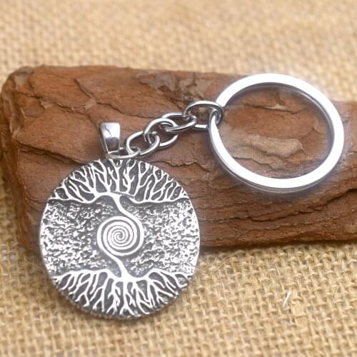 Viking Tree of Life Key Chain Nordic World Tree Stainless Steel Pendant Key Chain Mens and Womens Fashion Jewelry