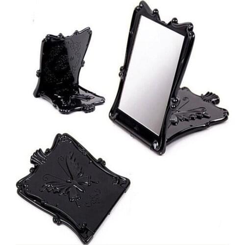 CSHOU213 Women Portable black butterfly rose cosmetic Black Fashion compact mirror elegant makeup gift Eco-Friendly Plastic
