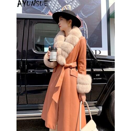 Long Genuine Leather Jacket Women Cowhide Coat Female Autumn Winter Womens Down Jackets Fox Fur Collar Mujer Chaqueta Pph1793