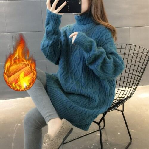 Womens Korean Jumper Sweater 2021 Spring Turtleneck Long Sleeve Solid Color Thicken Pullovers Autumn Loose Knittwear Ropa Mujer