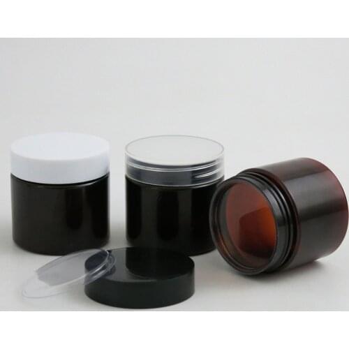 50 X 60g Empty Travel Amber PET Cream Bottle Jars 2oz Cosmetic Packaging with Plastic lids White Black