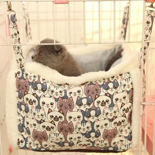 Canvas Cat Nest Warm Hanging Cat Bed Mat Soft Cat Hammock Winter Hammock Cartoon Design Pet Kitten Cage Bed Cover Cushion ZH955