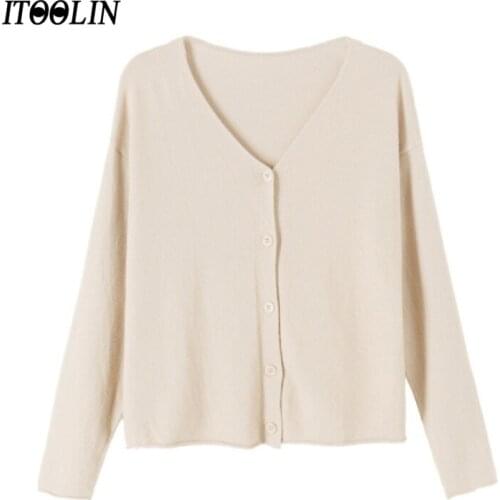ITOOLIN Spring Autumn 2021 Cardiagns Women V Neck Knitwear Long Sleeve Top Female Button Up Sweatwer Cardigan Mujer Jackets