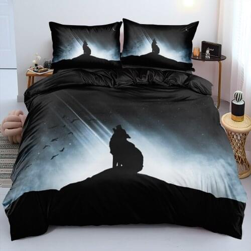 Duvet Cover Sets Wolves Double,Twin,Single Digital Printing Comforter Covers Bed Linen 3pcs Bedding Set Black 230x220cm Size