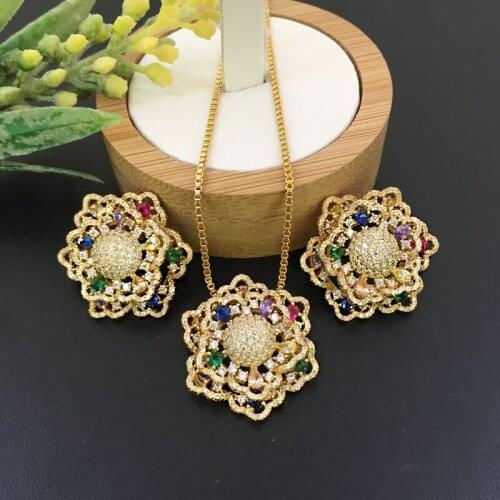 Lanyika Jewelry Blooming Star Flower Color Zircon Micro inlay Necklace with Earrings for Banquet Luxury Best Gift